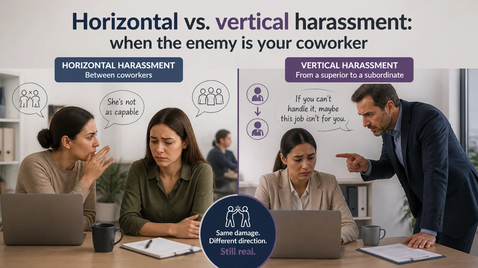 Horizontal vs. vertical harassment: when the enemy is your coworker - workplace harassment