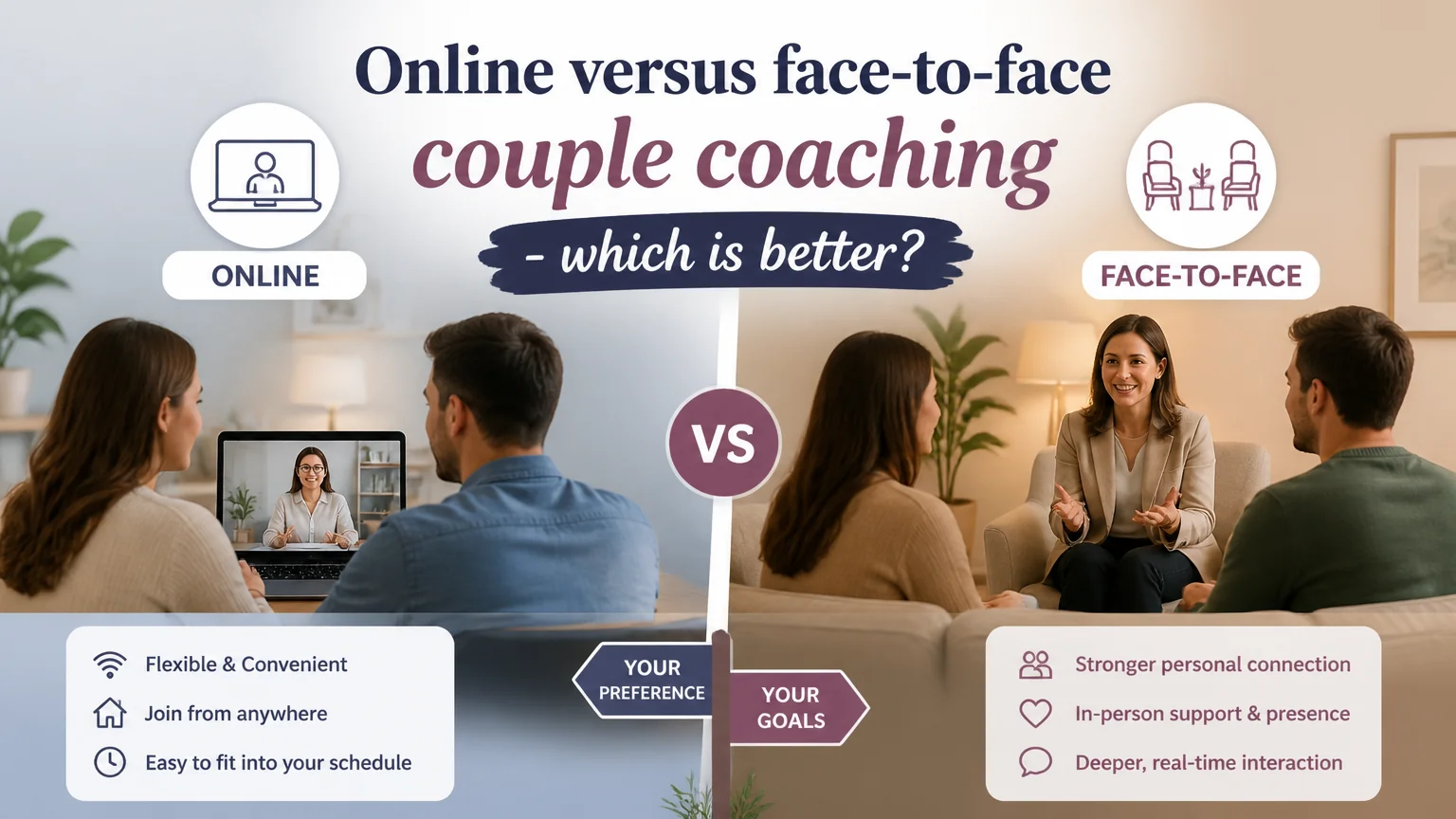 Online versus face-to-face couple coaching - which is better? - couples coach