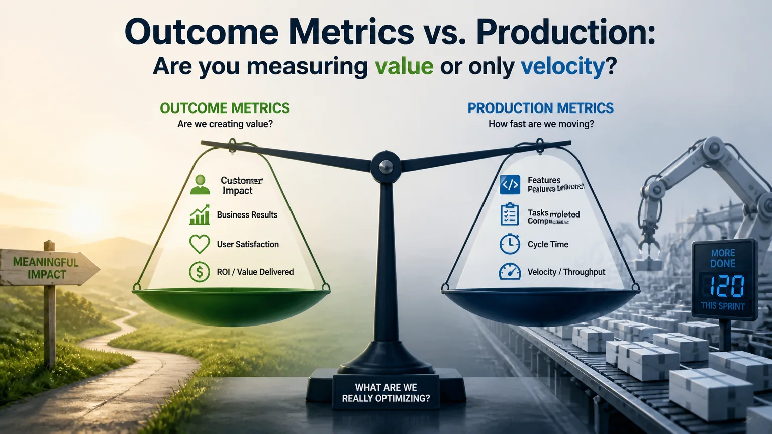 Outcome metrics vs. production: are you measuring value or only velocity? - professional agile coach
